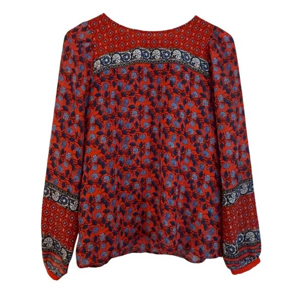 Loft red floral geometric border long sleeve blouse M - Picture 3 of 11